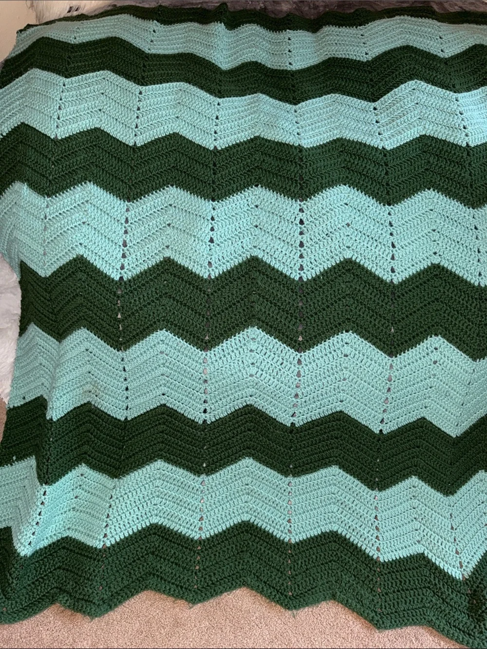 Hand Crafted Chevron Throw Blanket in Mint and Forest Green